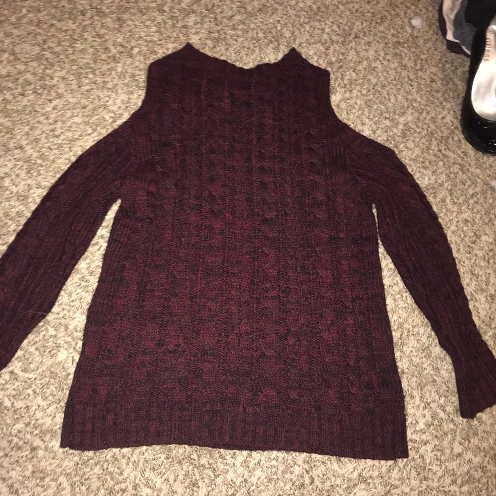 Long wine colored knit sweater